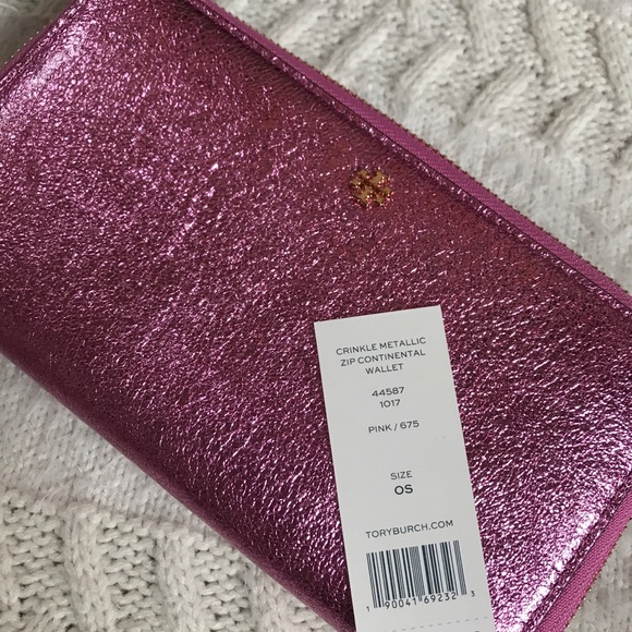 Price Firm* Tory Burch Crinkle Metallic Zip Wallet - Picture 6 of 8